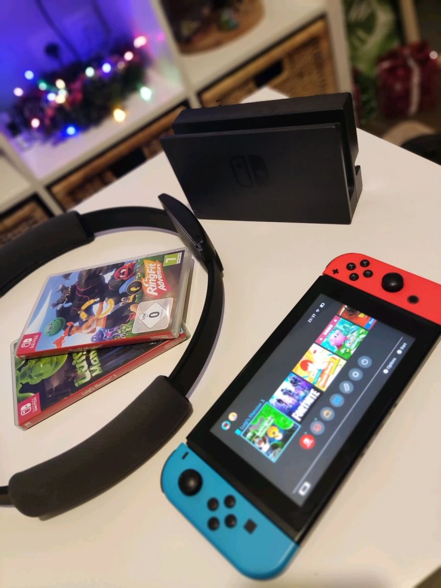 Vendora Nintendo Switch κόκκινο μπλε, Luigi's Mansion 3, Ring Fit Adventure, κονσόλα με παιχνίδια 3 Vendora Nintendo Switch κόκκινο μπλε, Luigi's Mansion 3, Ring Fit Adventure, κονσόλα με παιχνίδια