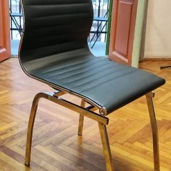 Vendora Καρέκλα συνεργασίας βάση χρωμίου με επένδυση δερμάτινης χρώμα μαύρο